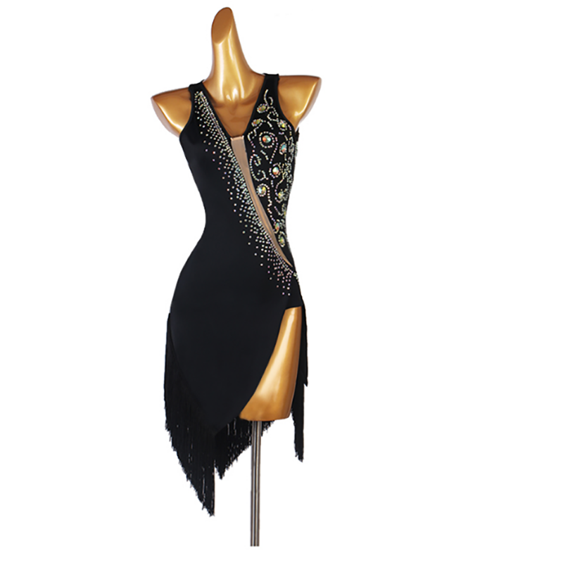 Customisable-Women's Rhinestone High Split Rumba Latin Dance Dresses Performance Dresses