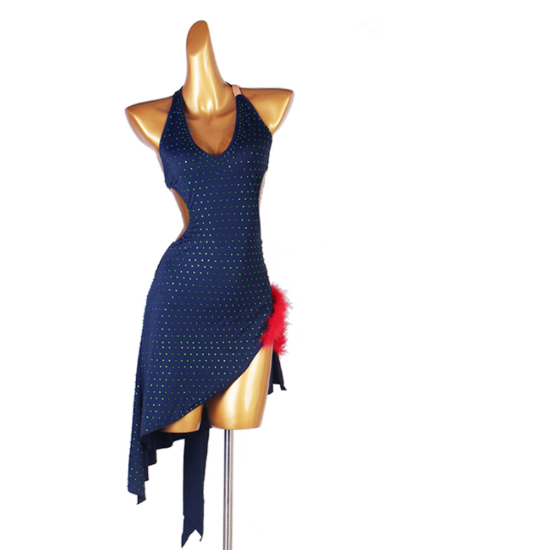 Customisable-Women's Sleeveless Rhinestone Rumba Latin Dance Dresses Performance Dresses