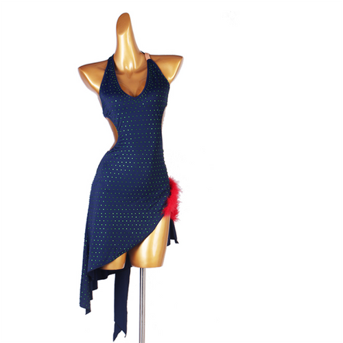 Customisable-Women's Sleeveless Rhinestone Rumba Latin Dance Dresses Performance Dresses