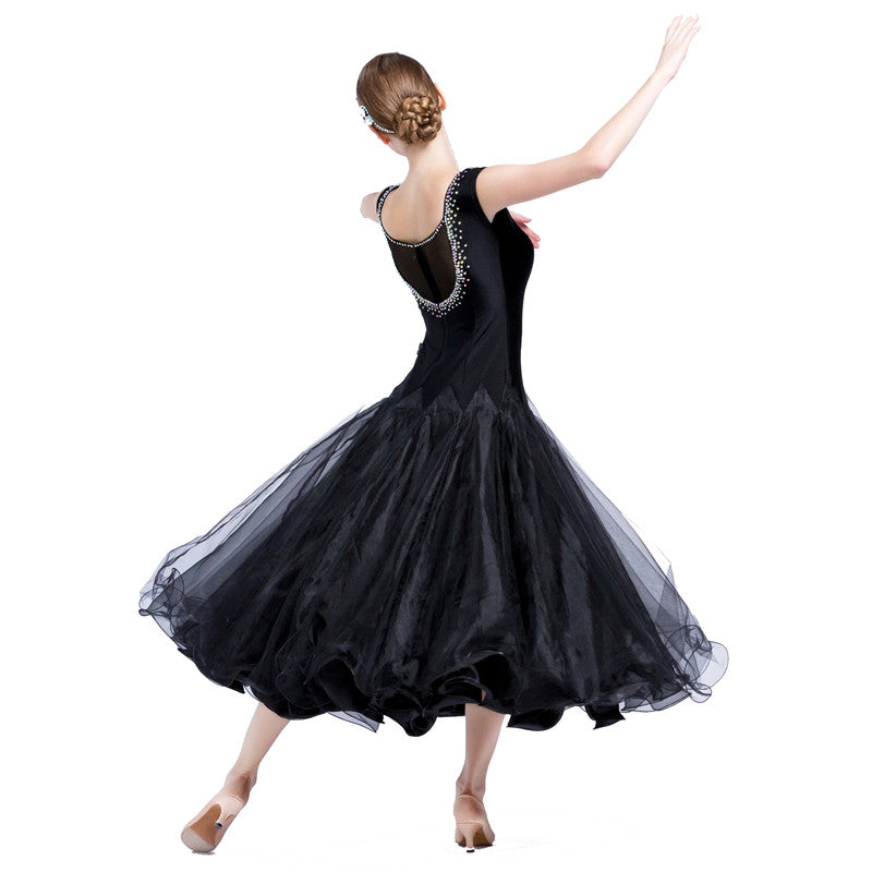 YUN Customisable-Women's Sleeveless Mesh Diamonds Waltz Modern Ballroom Dance Dress Competition Dresses