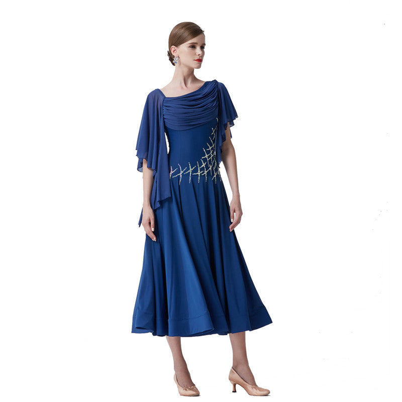 YUN Customisable-Women's Batwing Sleeve Diamonds Waltz Modern Ballroom Dance Dress Competition Dress