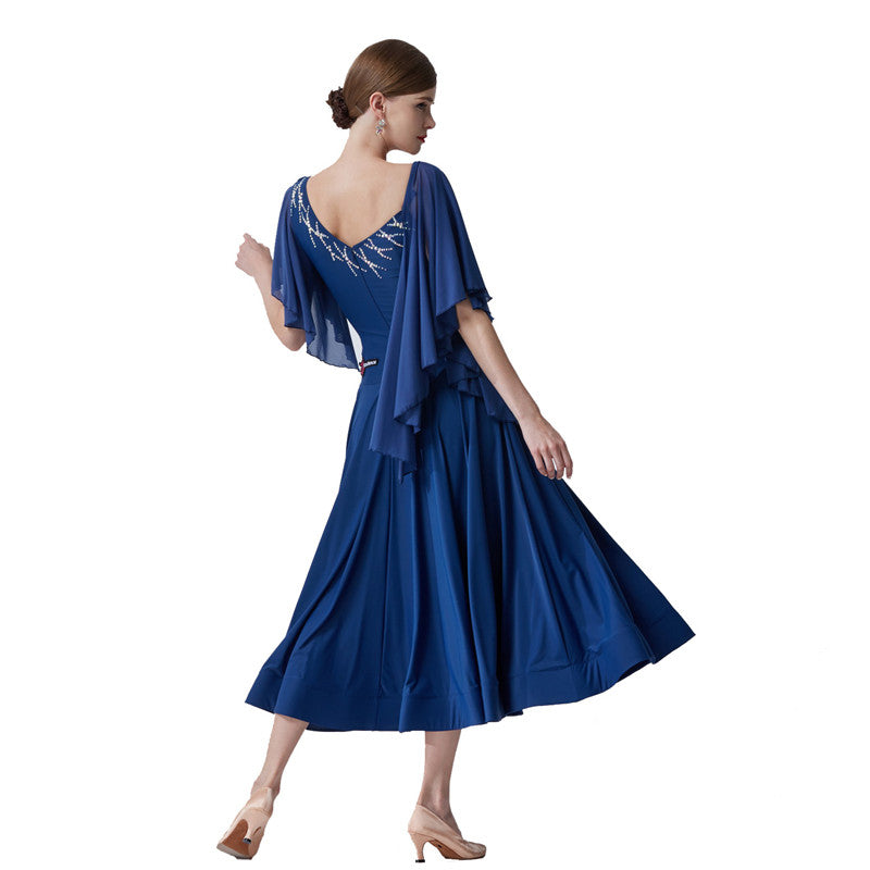 YUN Customisable-Women's Batwing Sleeve Diamonds Waltz Modern Ballroom Dance Dress Competition Dress
