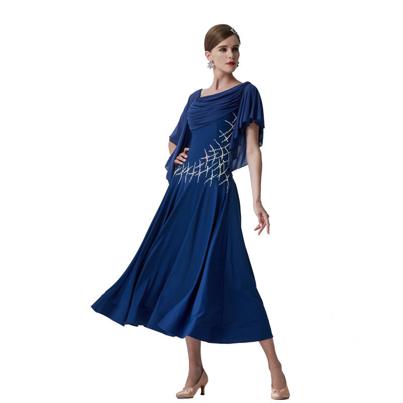 YUN Customisable-Women's Batwing Sleeve Diamonds Waltz Modern Ballroom Dance Dress Competition Dress