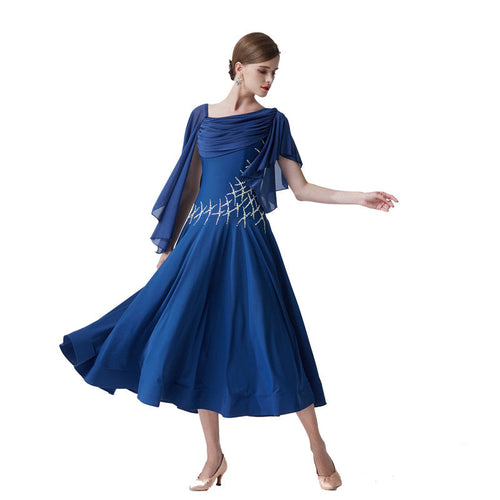 YUN Customisable-Women's Batwing Sleeve Diamonds Waltz Modern Ballroom Dance Dress Competition Dress