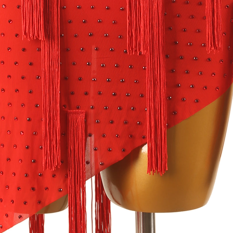 Customisable-Women's Performance Sleeveless Tassels Latin Salsa Dance Dress Competition Dress