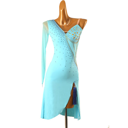 Customisable-Women's Performance One Shoulder Latin Salsa Dance Dress Competition Dress