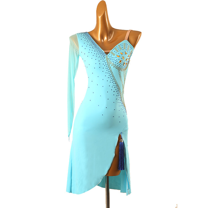 Customisable-Women's Performance One Shoulder Latin Salsa Dance Dress Competition Dress