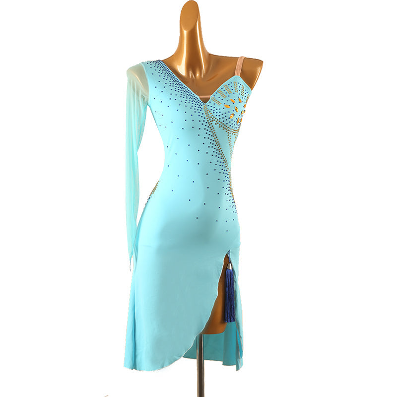 Customisable-Women's Performance One Shoulder Latin Salsa Dance Dress Competition Dress