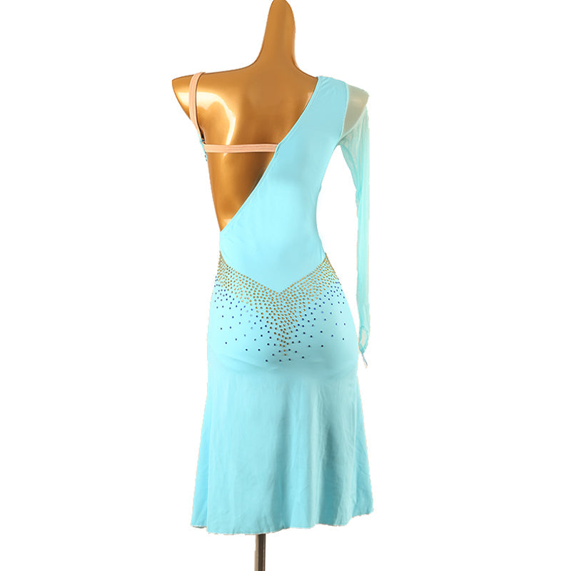 Customisable-Women's Performance One Shoulder Latin Salsa Dance Dress Competition Dress