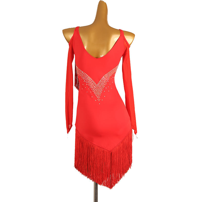 Customisable-Women's Long Sleeve Tassel DanceWear Dance Dress Performance Wear