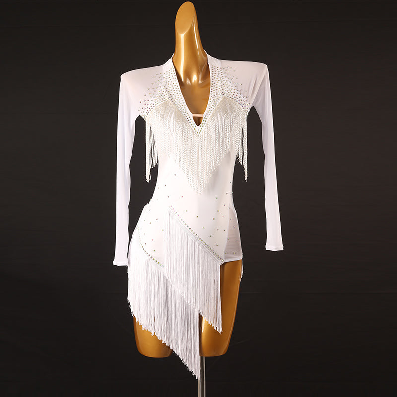 Customisable-Women's Performance Long Sleeve Tassel Latin Salsa Dance Dress Competition Dress