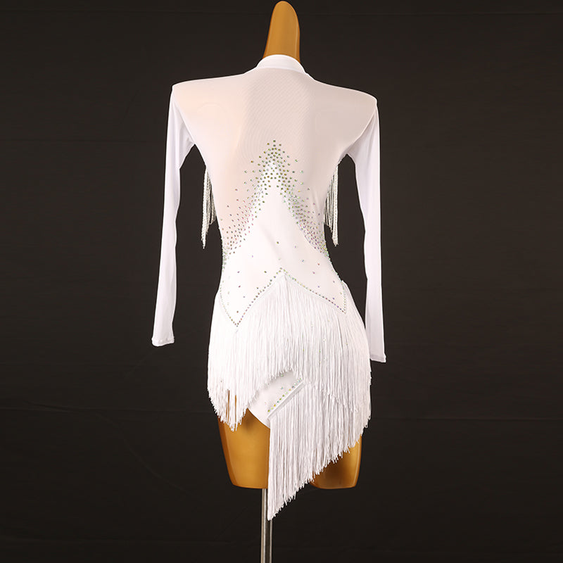 Customisable-Women's Performance Long Sleeve Tassel Latin Salsa Dance Dress Competition Dress