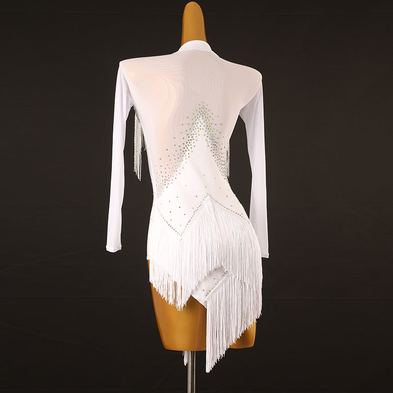 Customisable-Women's Performance Long Sleeve Tassel Latin Salsa Dance Dress Competition Dress