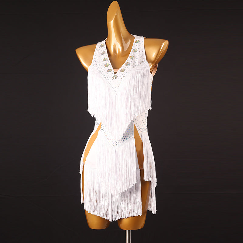 Customisable-Women's Performance Sleeveless Tassels Latin Salsa Dance Dress Competition Dress