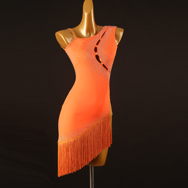 Customisable-Women's Performance Sleeveless Tassel Latin Salsa Dance Dress Competition Dress