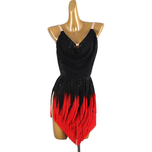 Customisable-Women's Black Tassel DanceWear Dance Dress Performance Wear