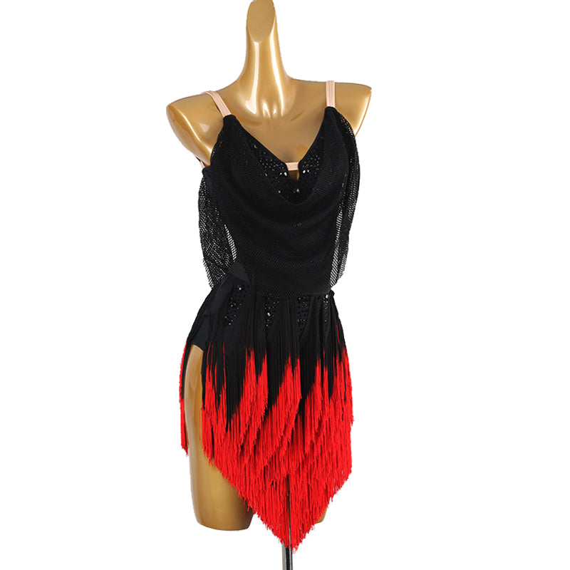 Customisable-Women's Black Tassel DanceWear Dance Dress Performance Wear