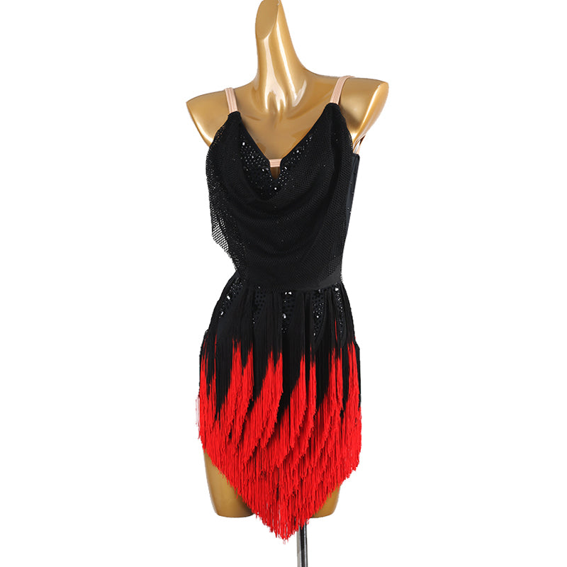 Customisable-Women's Black Tassel DanceWear Dance Dress Performance Wear