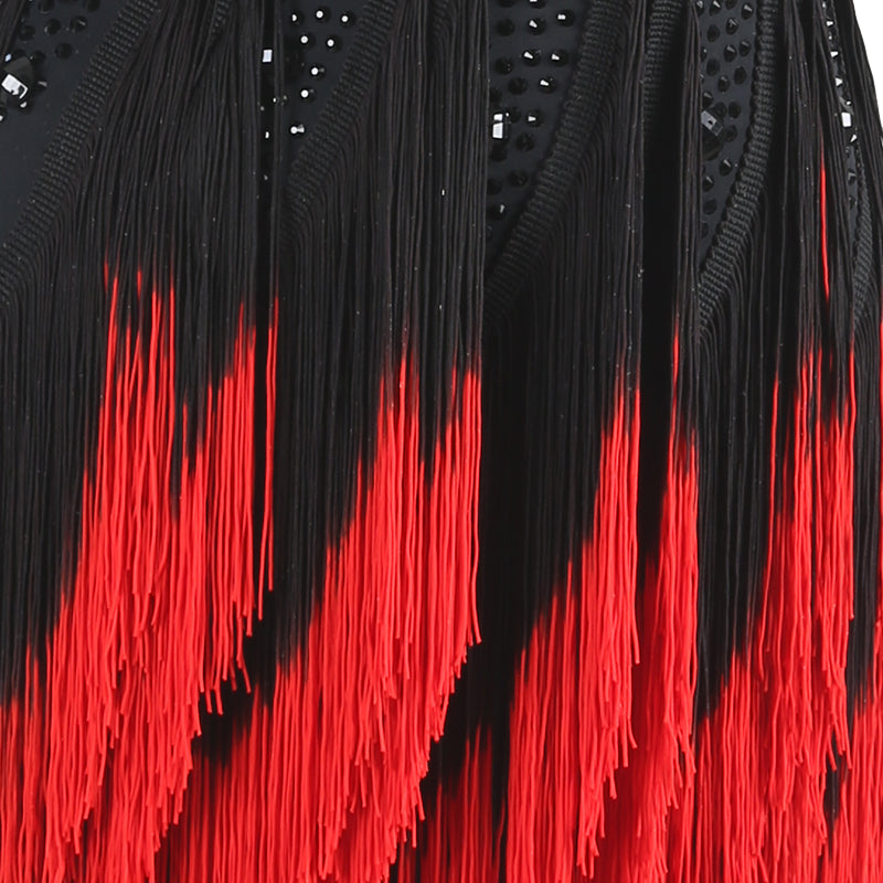 Customisable-Women's Black Tassel DanceWear Dance Dress Performance Wear