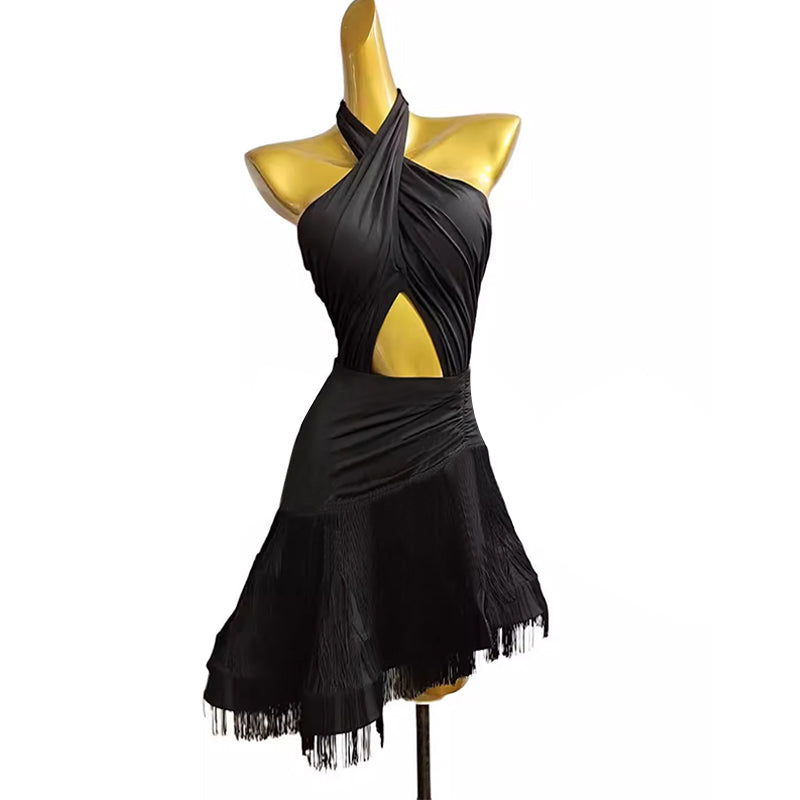 Customisable-Women's Black Tassel Dance Wear Dance Dress Performance Wear