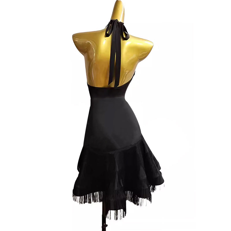 Customisable-Women's Black Tassel Dance Wear Dance Dress Performance Wear