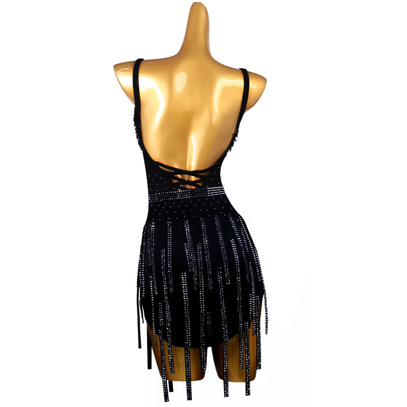 Customisable-Women's Black Tassel Dance Wear Dance Dress Performance Wear