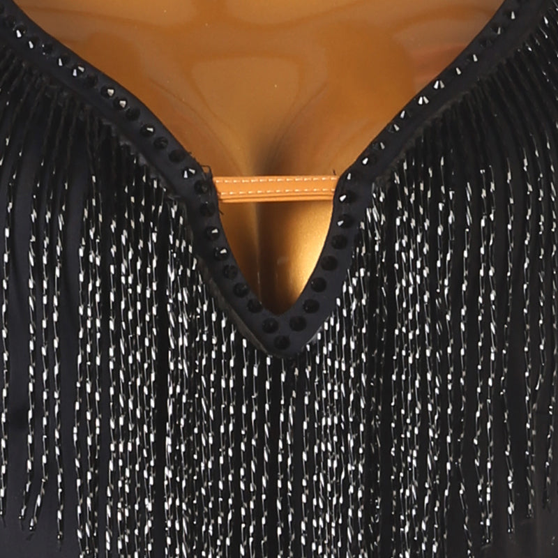 Customisable-Women's Black Tassel Dance Wear Dance Dress Performance Wear