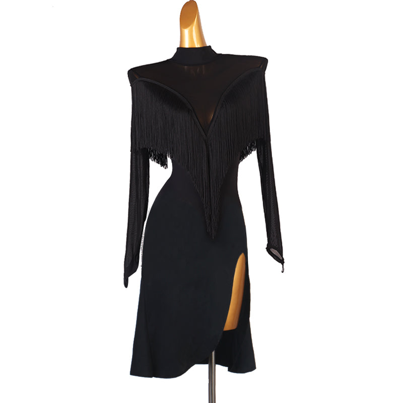 Customisable-Women's Black Long Sleeve Dance Wear Dance Dress Performance Wear