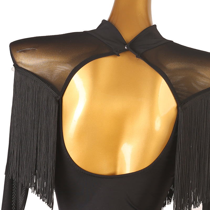 Customisable-Women's Black Long Sleeve Dance Wear Dance Dress Performance Wear