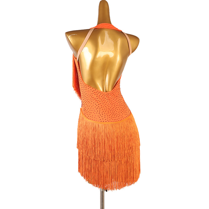 Customisable-Women's Performance Sleeveless Tassels Latin Salsa Dance Dress Competition Dress