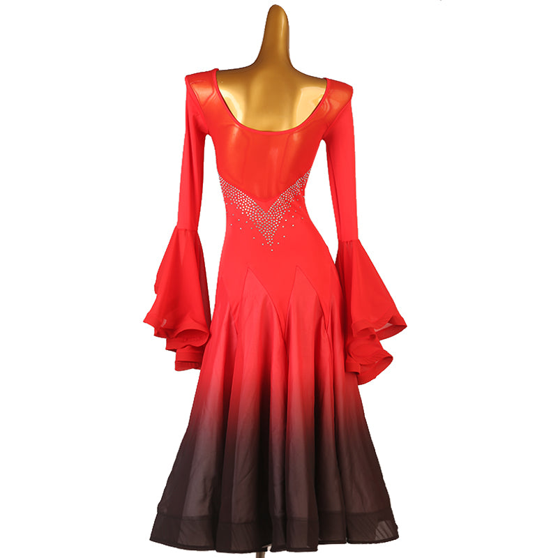 Customisable-Women's Horn Sleeve Waltz Ballroom Dance Competition Modern Dance Large Swing Dress