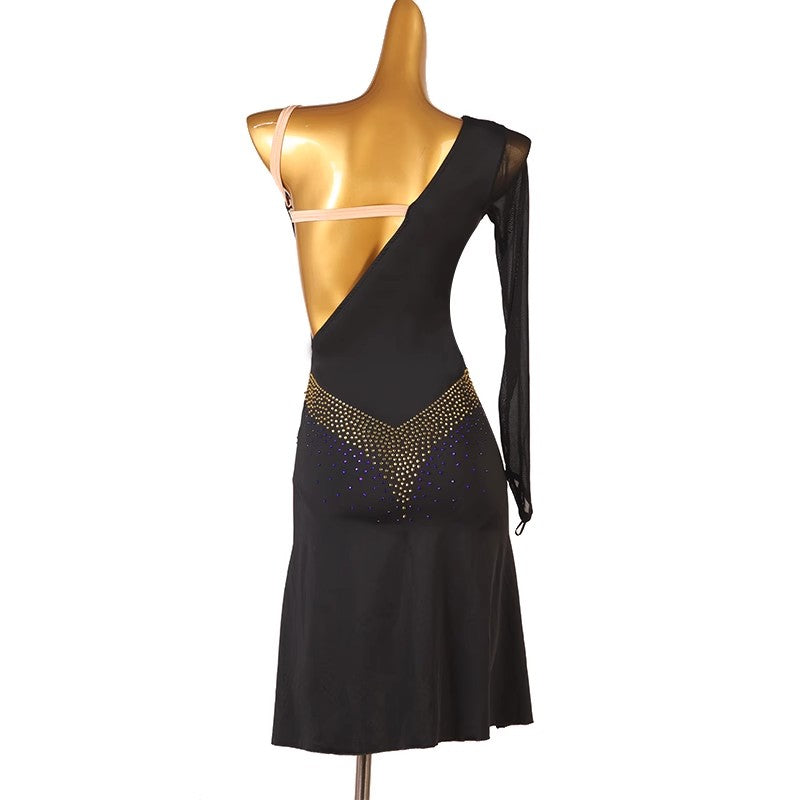 Customisable-Women's Performance One Shoulder Latin Salsa Dance Dress Competition Dress