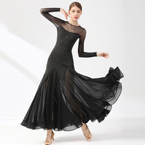 Women's Long Sleeve Lace Hollow-out Ballroom Dance Dress Modern Dress Dance Wear