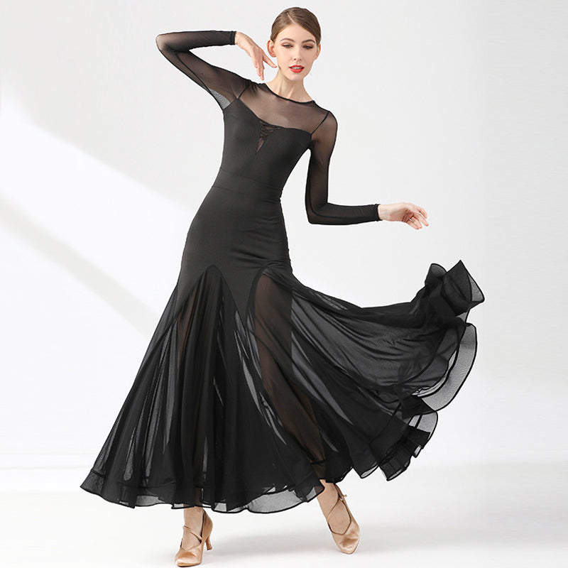 Women's Long Sleeve Lace Hollow-out Ballroom Dance Dress Modern Dress Dance Wear