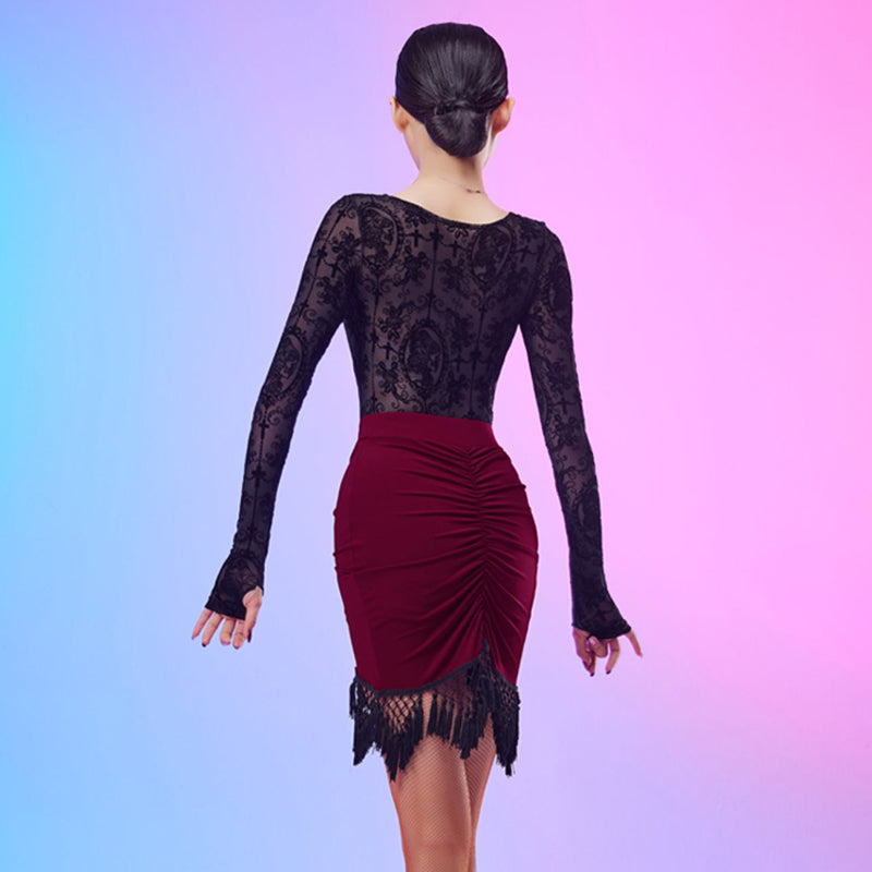 CONNY Women's Linen Latin Dance Skirt Dance Wear Training Performance Dress