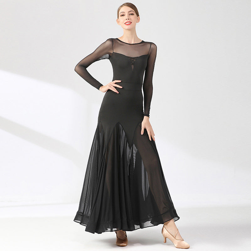 Women's Long Sleeve Lace Hollow-out Ballroom Dance Dress Modern Dress Dance Wear