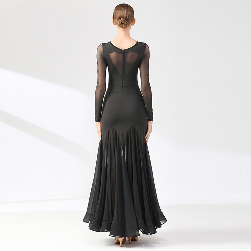 Women's Long Sleeve Lace Hollow-out Ballroom Dance Dress Modern Dress Dance Wear