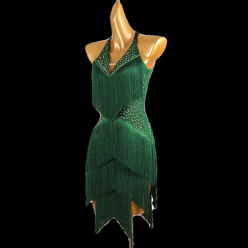Customisable-Women's Green Tassel Dance Wear Dance Dress Performance Wear