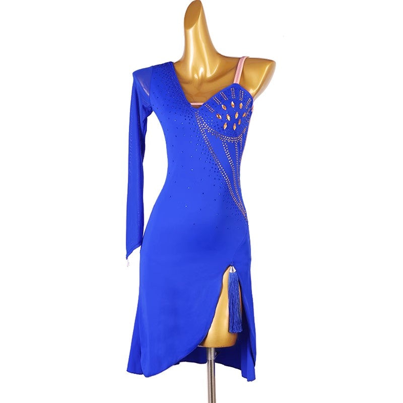 Customisable-Women's Performance One Shoulder Latin Salsa Dance Dress Competition Dress