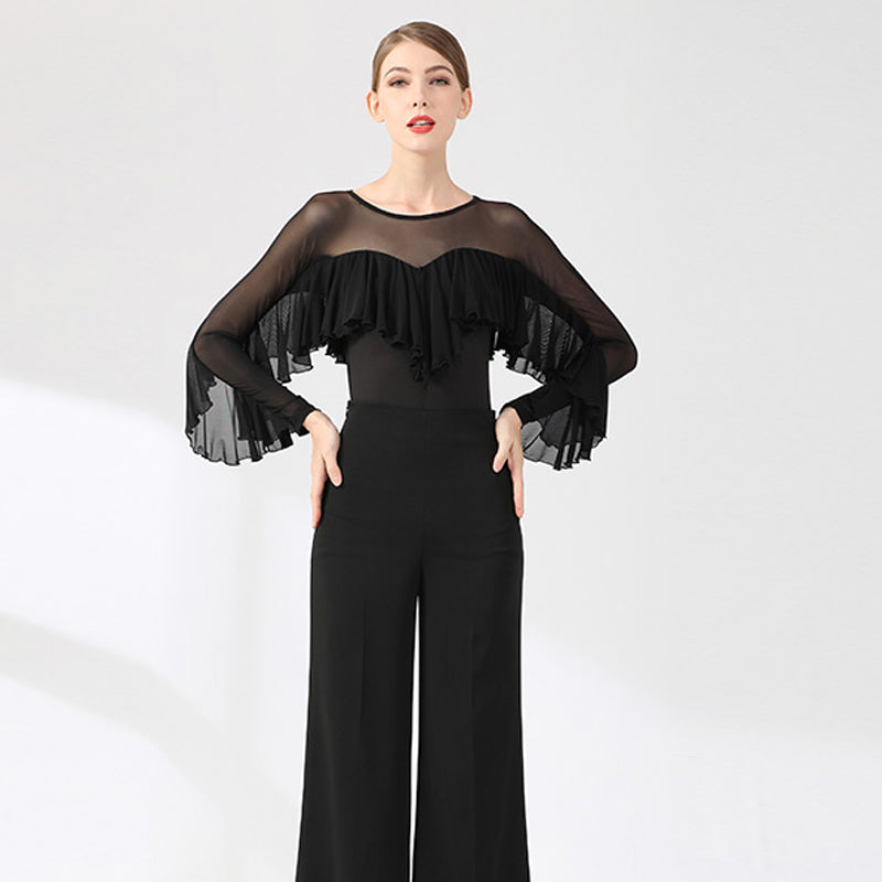 Women's Long Sleeve Ruffle Lace Latin Dance Tops Dance Bodysuit Dance Wear