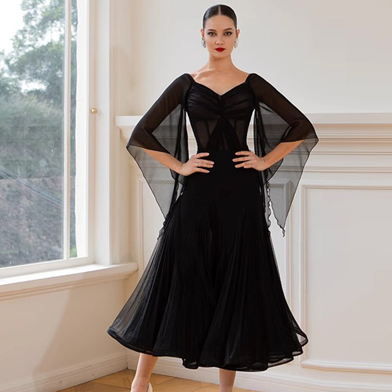 TID-Women's Black Mesh Swing Modern Ballroom Waltz Dance Skirts