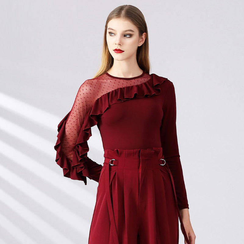 Women's Lace Long Sleeve Latin Dance Tops Dance Bodysuit Dance Wear