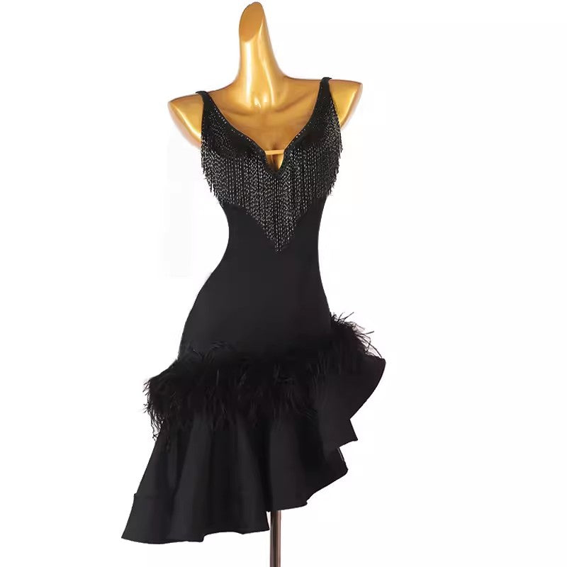 Customisable-Women's Black Ruffle DanceWear Dance Dress Performance Wear