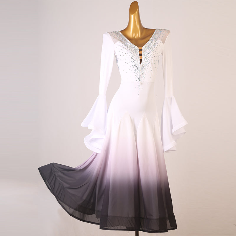 Customisable-Women's Horn Sleeve Waltz Ballroom Dance Competition Modern Dance Large Swing Dress
