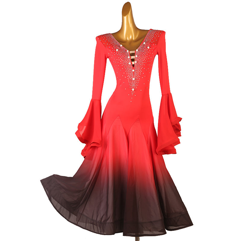 Customisable-Women's Horn Sleeve Waltz Ballroom Dance Competition Modern Dance Large Swing Dress