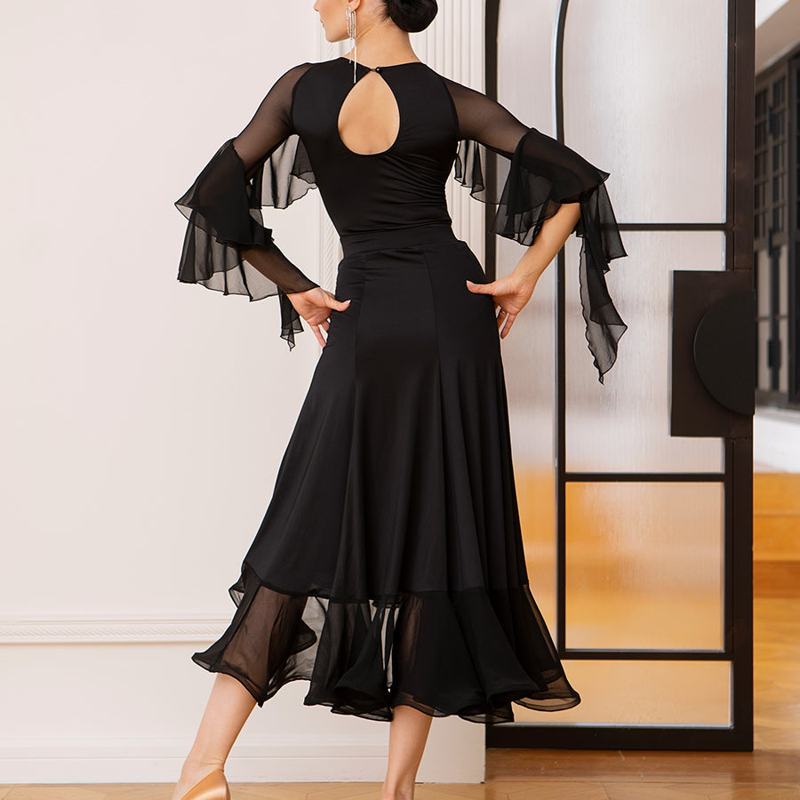 TID-Women's Black Organza Swing Modern Ballroom Waltz Dance Skirts DanceWear