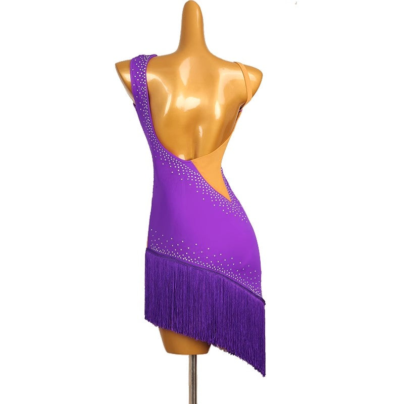 Customisable-Women's Performance Sleeveless Tassel Latin Salsa Dance Dress Competition Dress
