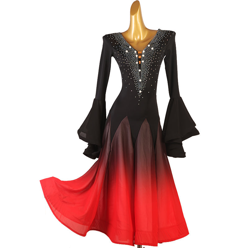 Customisable-Women's Horn Sleeve Waltz Ballroom Dance Competition Modern Dance Large Swing Dress