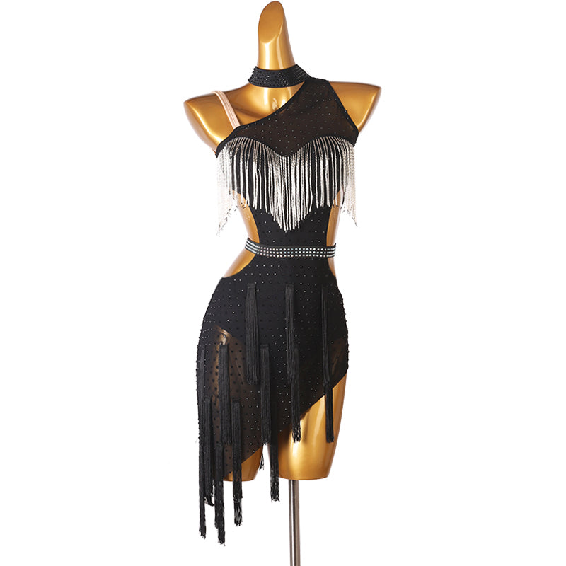 Customisable-Women's Performance Sleeveless Tassels Latin Salsa Dance Dress Competition Dress