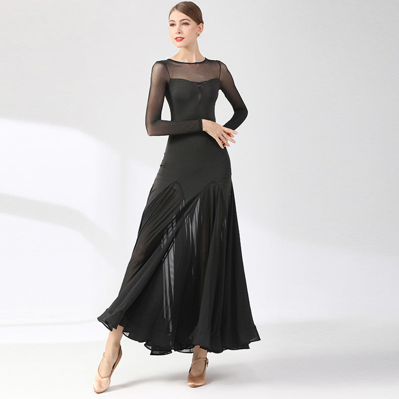 Women's Long Sleeve Lace Hollow-out Ballroom Dance Dress Modern Dress Dance Wear